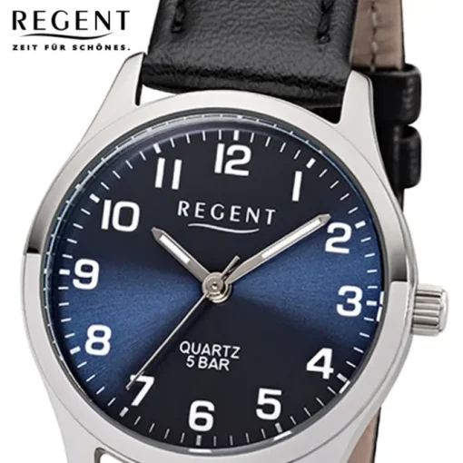 Regent Damen-Armbanduhr F-1307 Quarz-Uhr Leder-Armband schwarz UR2113419