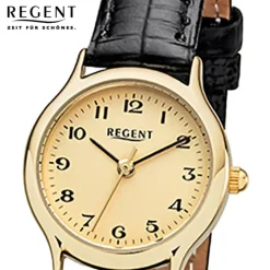 Regent Damen-Armbanduhr F-970 Quarz-Uhr Mini Leder-Armband schwarz URF970