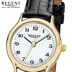Regent Damen-Armbanduhr F-971 Quarz-Uhr Mini Leder-Armband schwarz URF1415 URF971