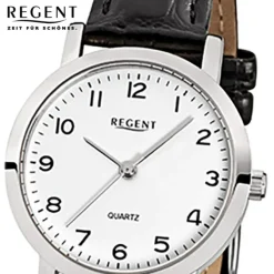 Regent Damen-Armbanduhr F-936 Quarz-Uhr Leder-Armband schwarz URF936