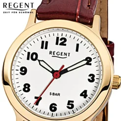 Regent Damen-Armbanduhr F-825 Quarz-Uhr Leder-Armband braun URF825