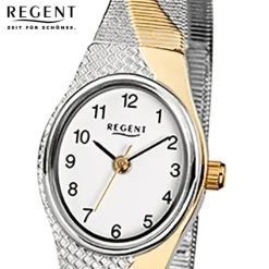 Regent Damen-Armbanduhr F-623 Quarz-Uhr Stahl-Armband silber gold URF623