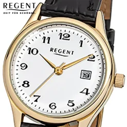 Regent Damen-Armbanduhr F-835 Quarz-Uhr Leder-Armband schwarz URF835