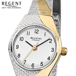Regent Damen-Armbanduhr F-746 Quarz-Uhr Stahl-Armband silber gold URF746