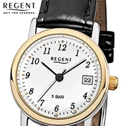 Regent Damen-Armbanduhr F-828 Quarz-Uhr Leder-Armband schwarz URF828