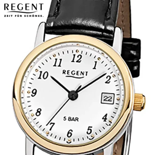 Regent Damen-Armbanduhr F-828 Quarz-Uhr Leder-Armband schwarz URF828