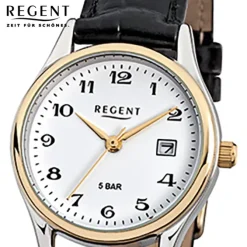 Regent Damen-Armbanduhr F-834 Quarz-Uhr Leder-Armband schwarz URF834