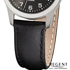 Regent Damen-Armbanduhr F-900 Titan-Uhr Leder-Armband schwarz URF900