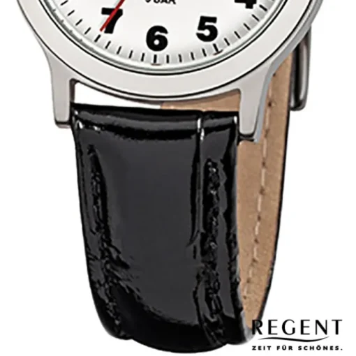 Regent Damen-Armbanduhr F-826 Quarz-Uhr Leder-Armband schwarz URF826