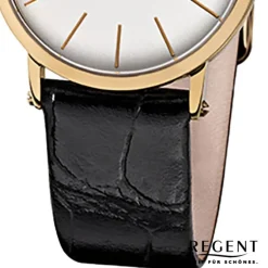 Regent Damen-Armbanduhr F-830 Quarz-Uhr Leder-Armband schwarz URF830