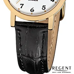Regent Damen-Armbanduhr F-934 Quarz-Uhr Leder-Armband schwarz URF934