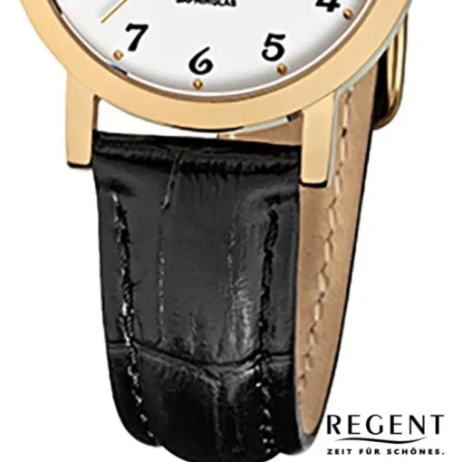 Regent Damen-Armbanduhr F-934 Quarz-Uhr Leder-Armband schwarz URF934