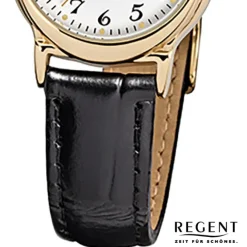 Regent Damen-Armbanduhr F-015 Quarz-Uhr Leder-Armband schwarz URF015
