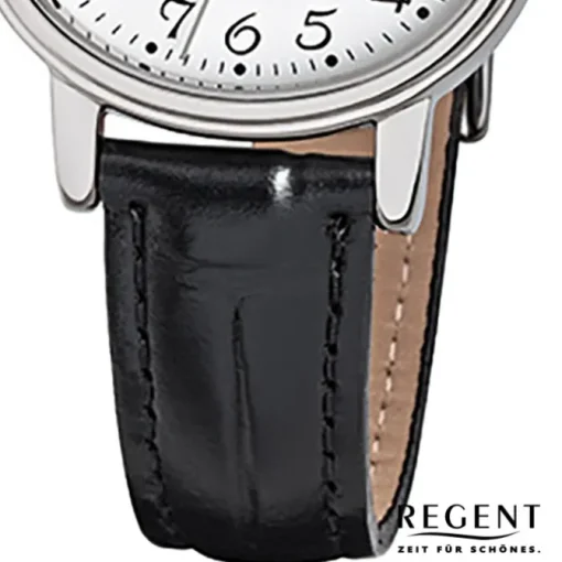Regent Damen-Armbanduhr F-823 Quarz-Uhr Leder-Armband schwarz URF823