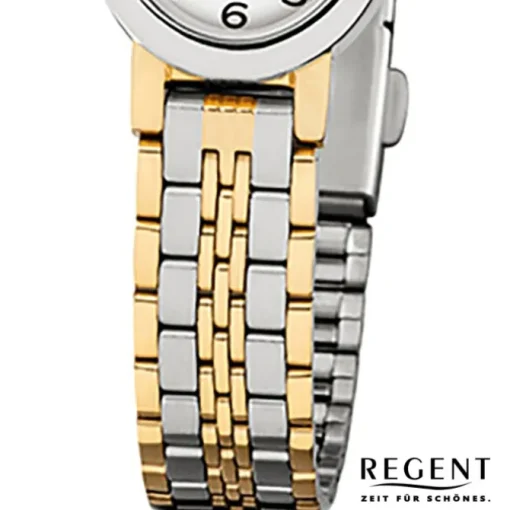 Regent Damen-Armbanduhr F-393 Quarz-Uhr Mini Stahl-Armband silber gold URF393