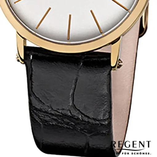 Regent Damen-Armbanduhr F-830 Quarz-Uhr Leder-Armband schwarz URF830