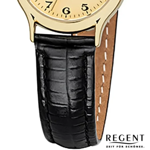 Regent Damen-Armbanduhr F-970 Quarz-Uhr Mini Leder-Armband schwarz URF970
