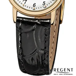 Regent Damen-Armbanduhr F-829 Quarz-Uhr Leder-Armband schwarz URF829