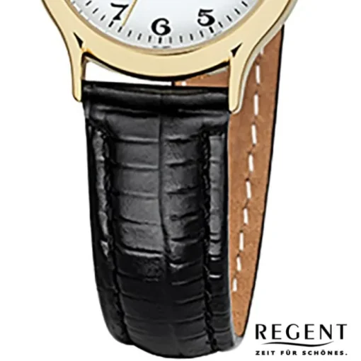 Regent Damen-Armbanduhr F-971 Quarz-Uhr Mini Leder-Armband schwarz URF1415 URF971