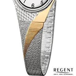 Regent Damen-Armbanduhr F-623 Quarz-Uhr Stahl-Armband silber gold URF623
