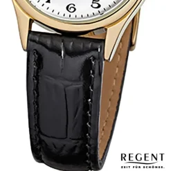 Regent Damen-Armbanduhr F-835 Quarz-Uhr Leder-Armband schwarz URF835