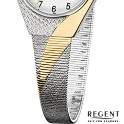 Regent Damen-Armbanduhr F-746 Quarz-Uhr Stahl-Armband silber gold URF746