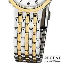 Regent Damen-Armbanduhr F-1048 Uhr Edelstahl-Armband silber gold URF1048
