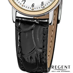 Regent Damen-Armbanduhr F-828 Quarz-Uhr Leder-Armband schwarz URF828
