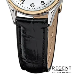 Regent Damen-Armbanduhr F-834 Quarz-Uhr Leder-Armband schwarz URF834