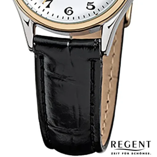 Regent Damen-Armbanduhr F-834 Quarz-Uhr Leder-Armband schwarz URF834