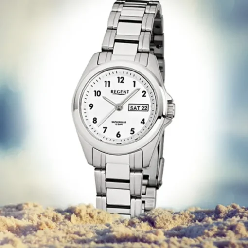 Regent Damen-Armbanduhr F-519 Quarz-Uhr Stahl-Armband silber URF519