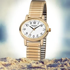Regent Damen-Armbanduhr F-892 Quarz-Uhr Stahl-Armband gold URF892