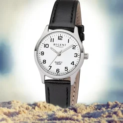Regent Damen-Armbanduhr F-1309 Quarz-Uhr Leder-Armband schwarz UR2113418