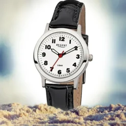 Regent Damen-Armbanduhr F-826 Quarz-Uhr Leder-Armband schwarz URF826