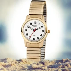 Regent Damen-Armbanduhr F-896 Quarz-Uhr Stahl-Armband gold URF896