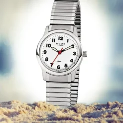 Regent Damen-Armbanduhr F-898 Quarz-Uhr Stahl-Armband silber URF898
