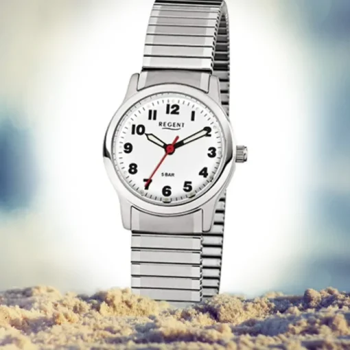 Regent Damen-Armbanduhr F-898 Quarz-Uhr Stahl-Armband silber URF898
