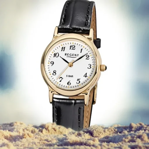 Regent Damen-Armbanduhr F-015 Quarz-Uhr Leder-Armband schwarz URF015
