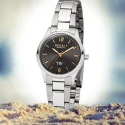 Regent Damen-Armbanduhr F-1326 Quarz-Uhr Edelstahl-Armband silber UR2253411