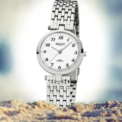 Regent Damen-Armbanduhr F-908 Quarz-Uhr Stahl-Armband silber URF908