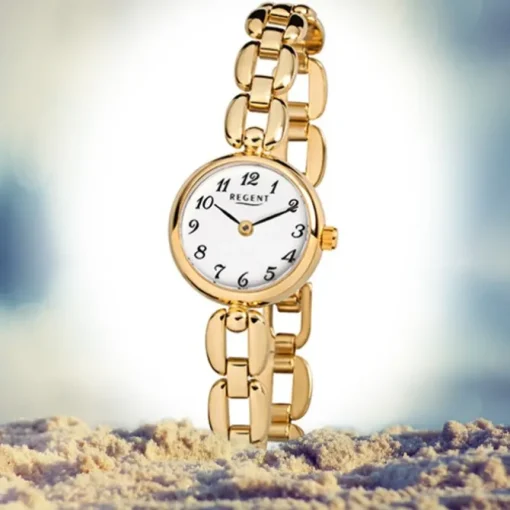 Regent Damen-Armbanduhr F-801 Quarz-Uhr Mini Stahl-Armband gold URF801