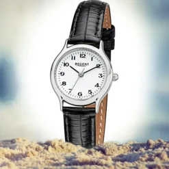 Regent Damen-Armbanduhr F-972 Quarz-Uhr Mini Leder-Armband schwarz URF972