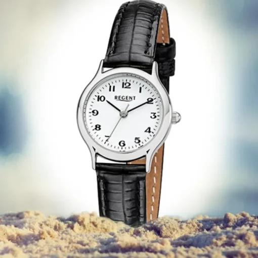 Regent Damen-Armbanduhr F-972 Quarz-Uhr Mini Leder-Armband schwarz URF972