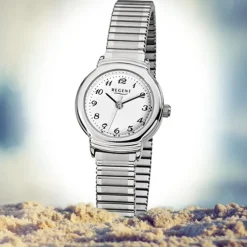 Regent Damen-Armbanduhr F-264 Quarz-Uhr Stahl-Armband silber URF264
