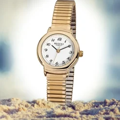 Regent Damen-Armbanduhr F-265 Quarz-Uhr Stahl-Armband gold URF265