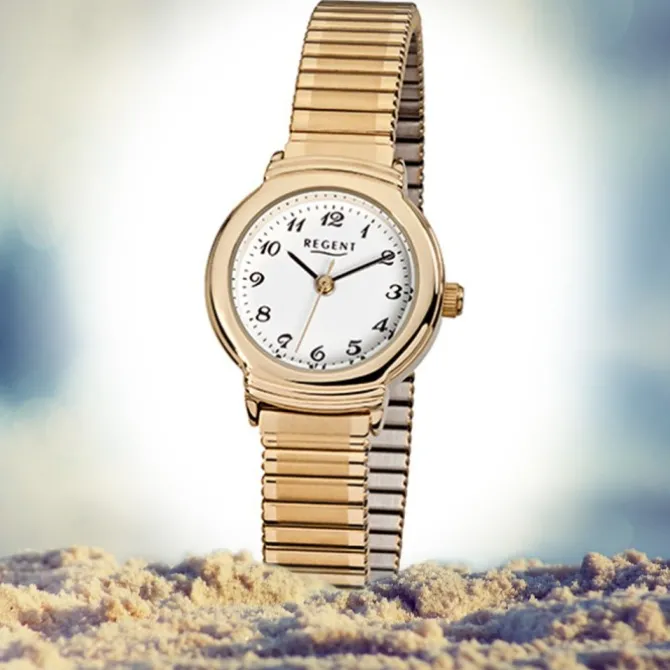 Regent Damen-Armbanduhr F-265 Quarz-Uhr Stahl-Armband gold URF265