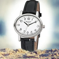 Regent Damen-Armbanduhr F-823 Quarz-Uhr Leder-Armband schwarz URF823