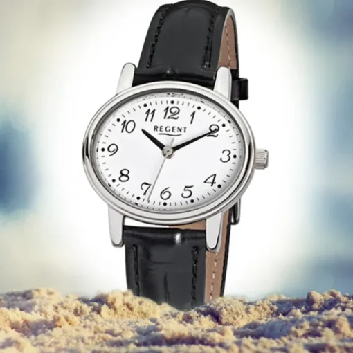 Regent Damen-Armbanduhr F-823 Quarz-Uhr Leder-Armband schwarz URF823
