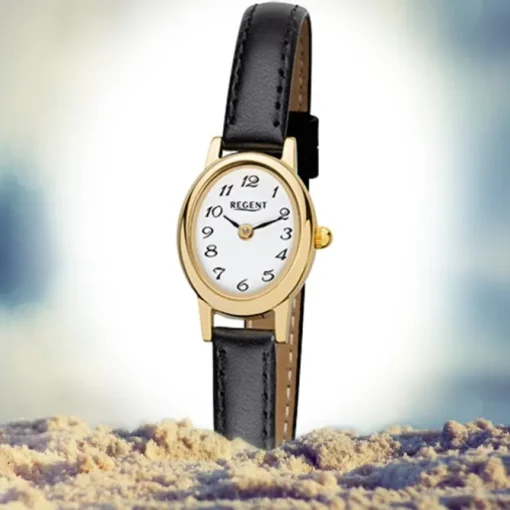 Regent Damen-Armbanduhr F-977 Quarz-Uhr Mini Leder-Armband schwarz URF977