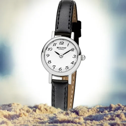 Regent Damen-Armbanduhr F-979 Quarz-Uhr Mini Leder-Armband schwarz URF979